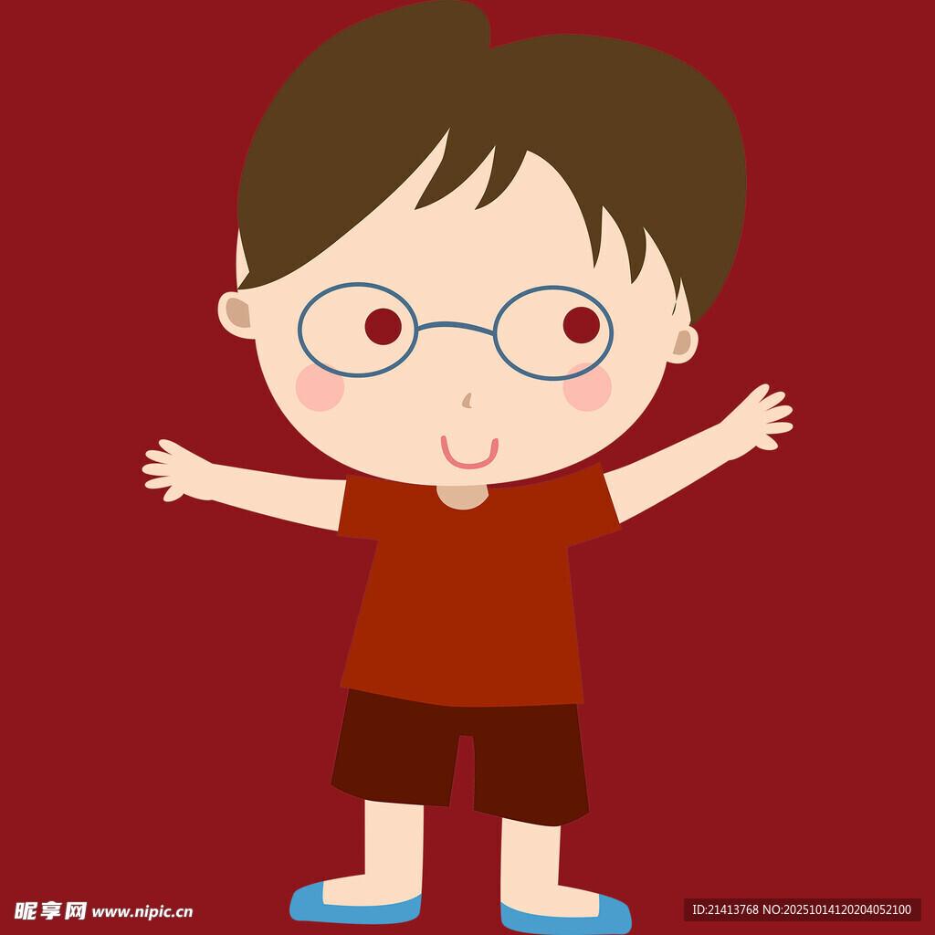 戴眼镜的开心小男孩