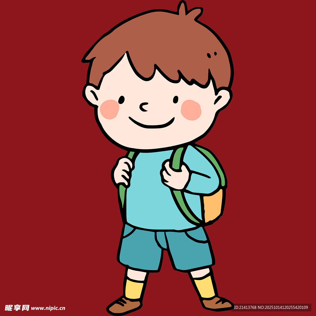 背着书包的快乐小男孩