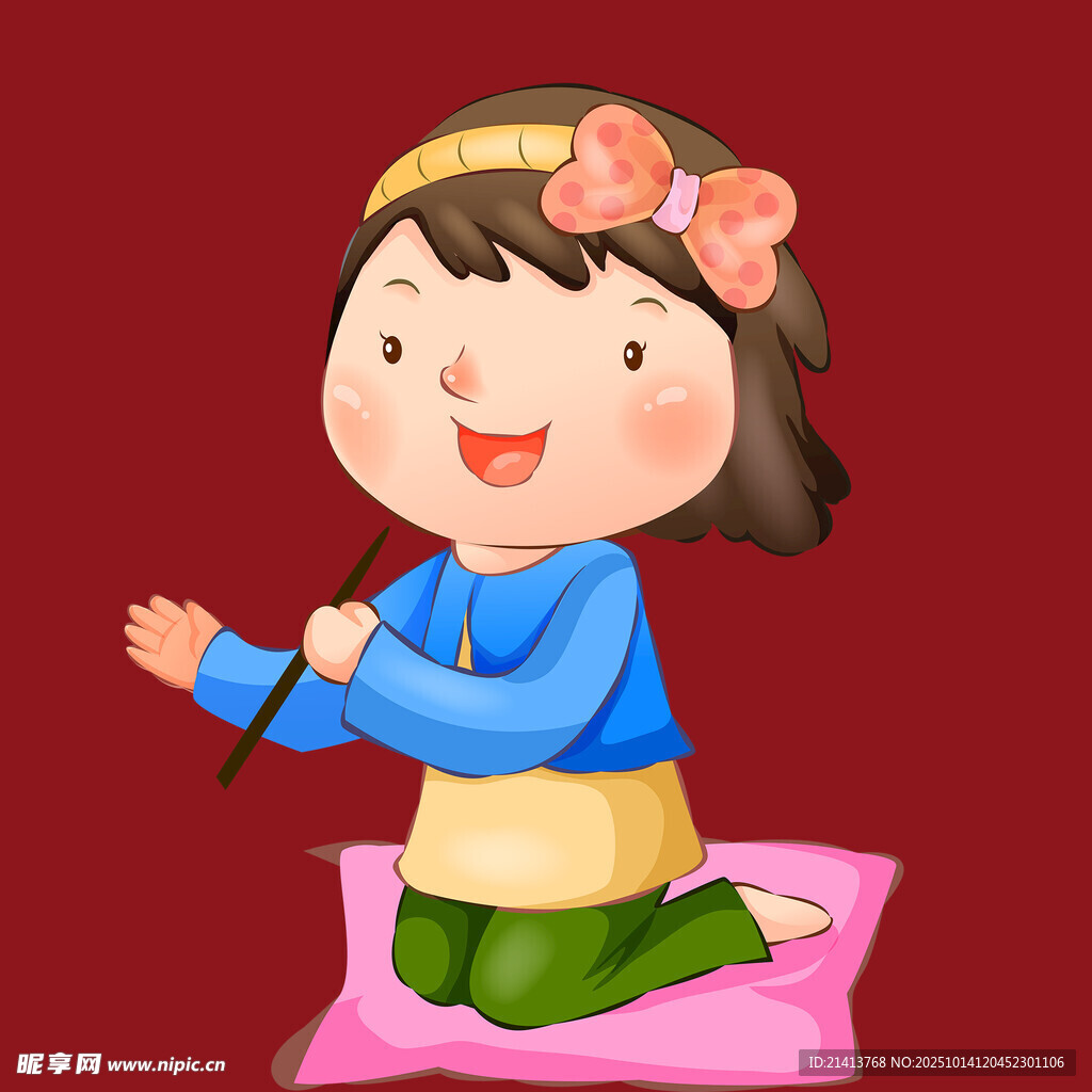 可爱女孩持棍欢快表演