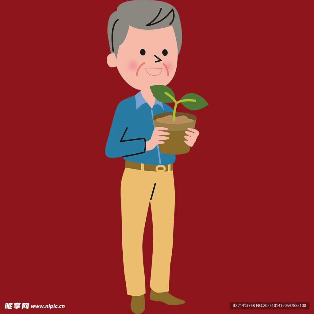 老人手持盆栽