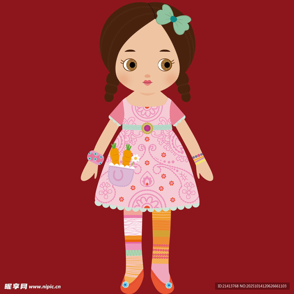 可爱卡通小女孩粉色装扮