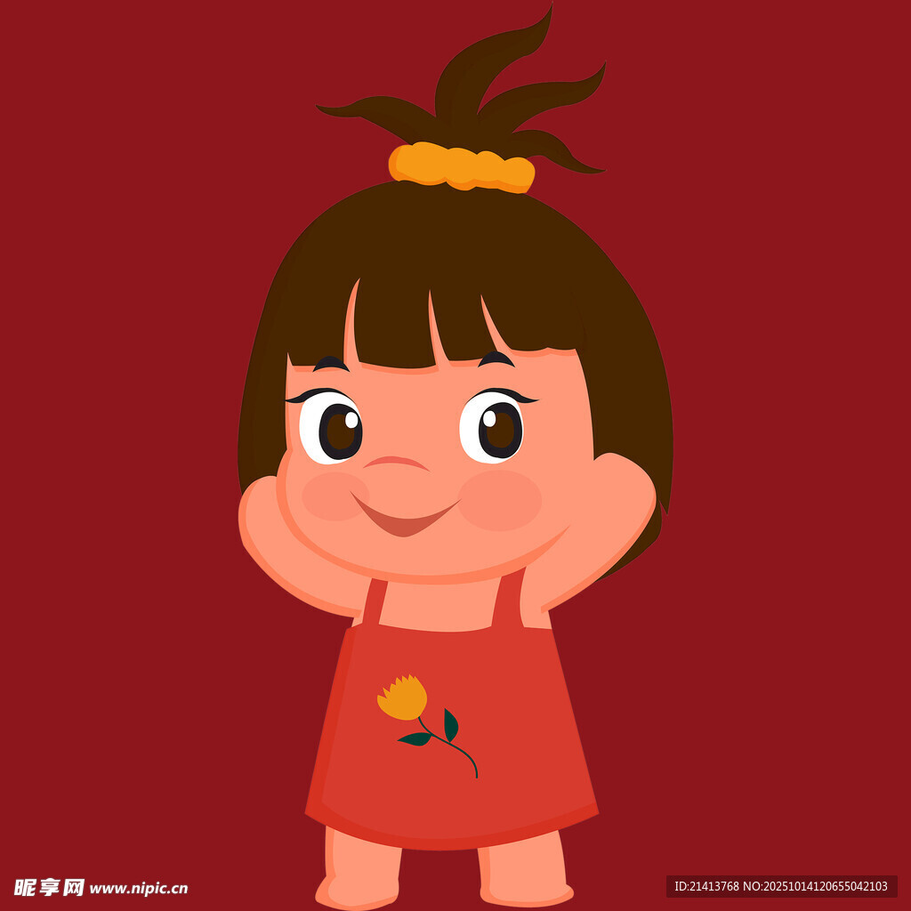 可爱红衣小女孩俏皮模样