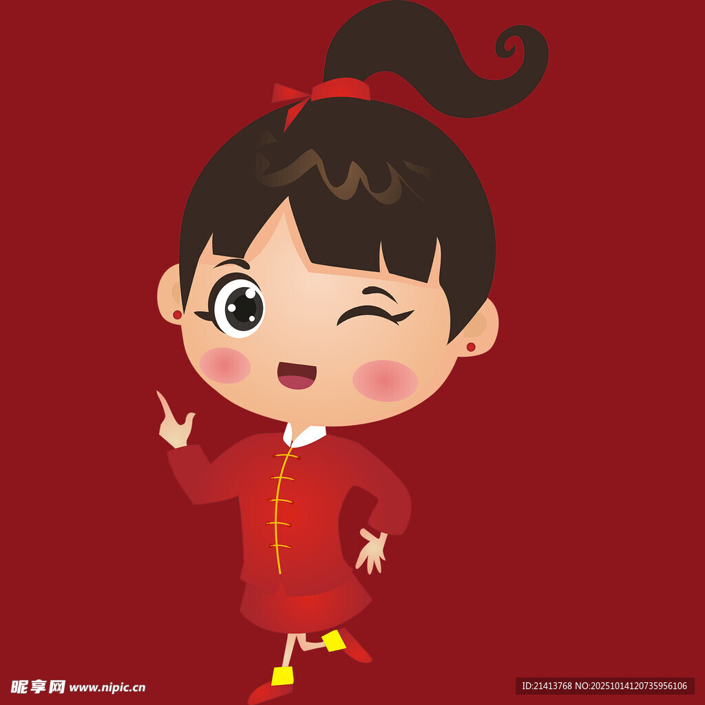 红衣俏皮女孩