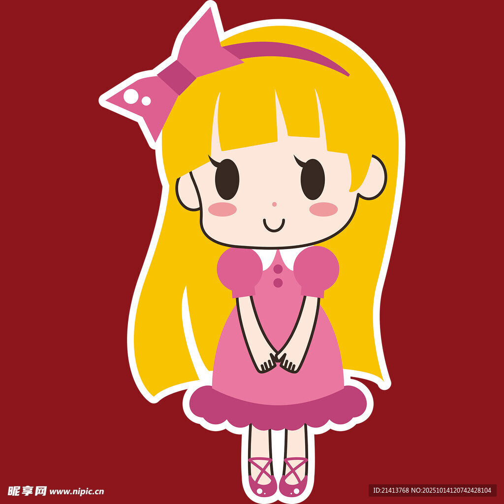 可爱粉色系长发蝴蝶结女孩