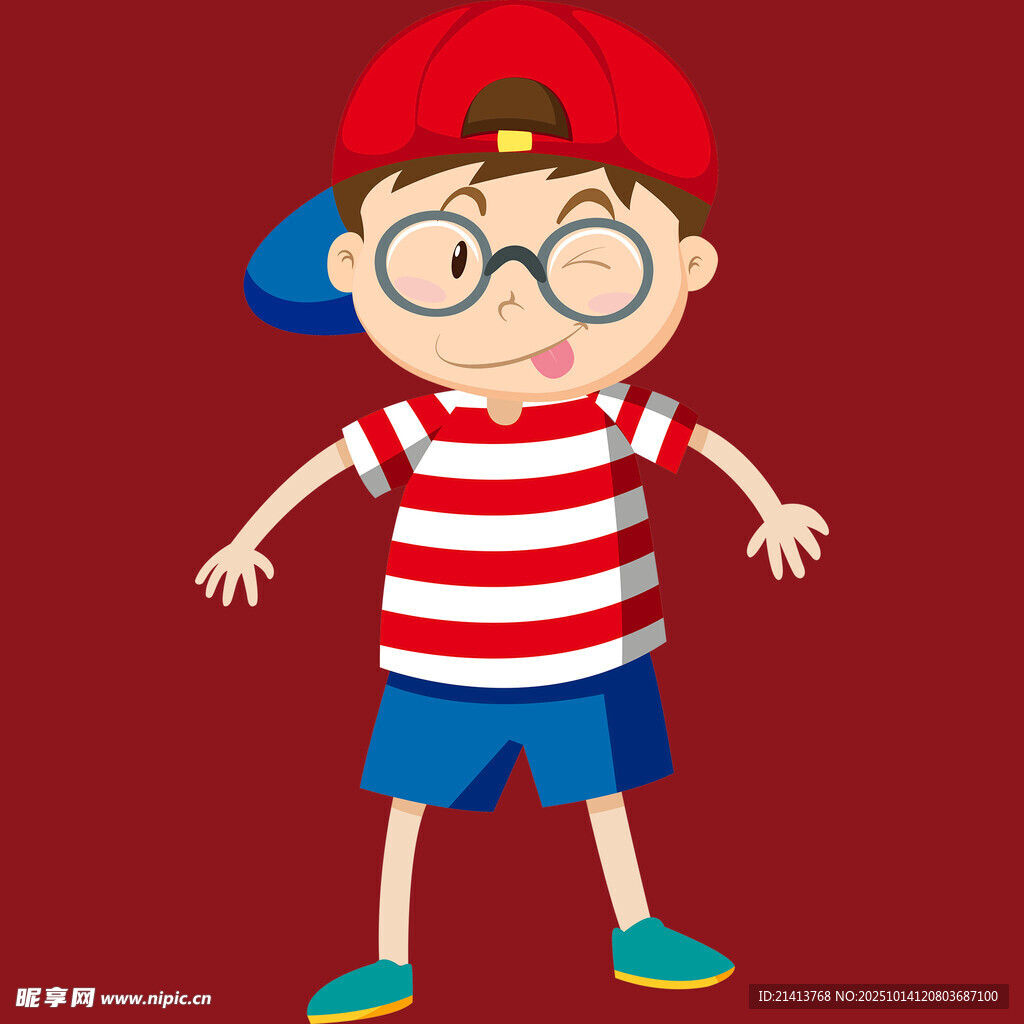 戴帽条纹衣的俏皮小男孩