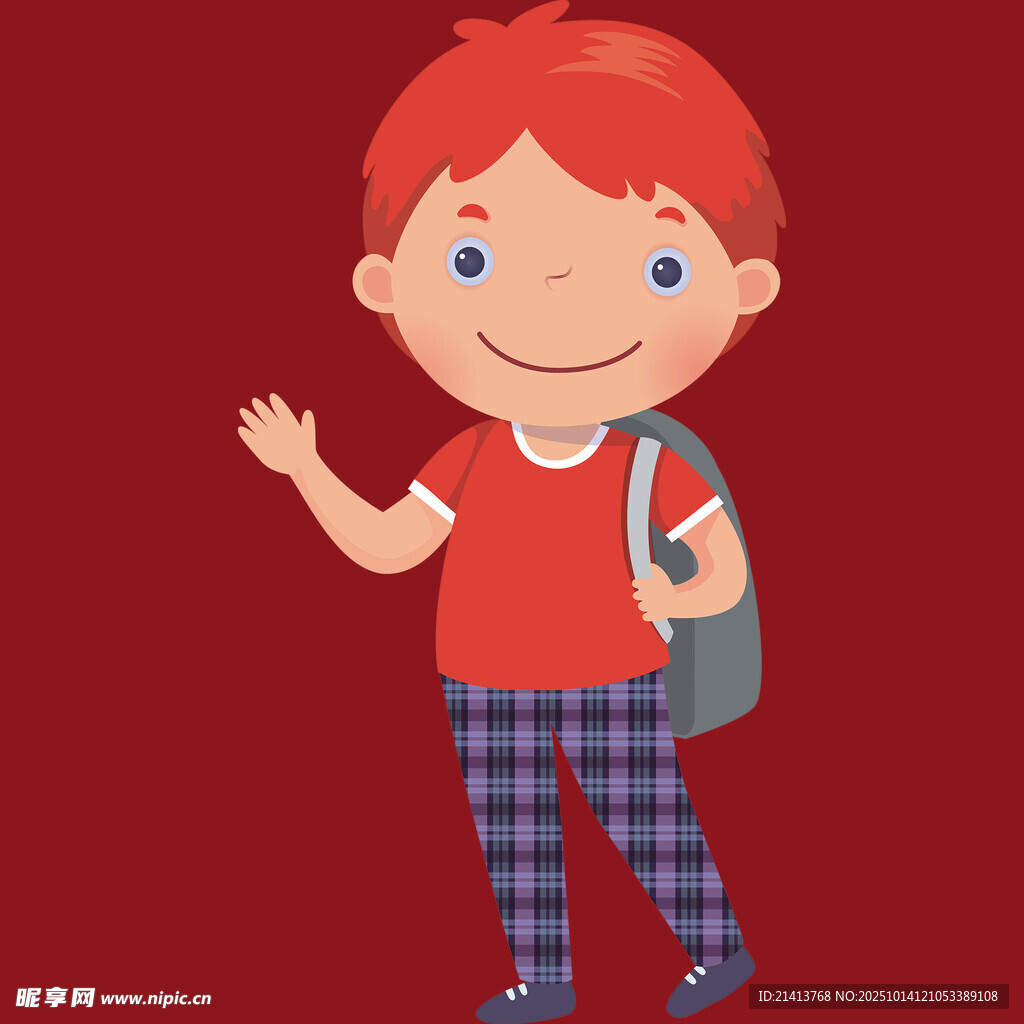 背着书包的红发小男孩