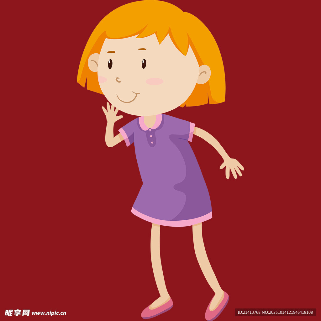 穿紫裙的俏皮小女孩