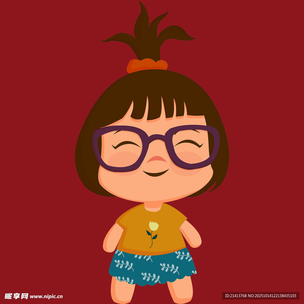 戴眼镜的俏皮卡通小女孩