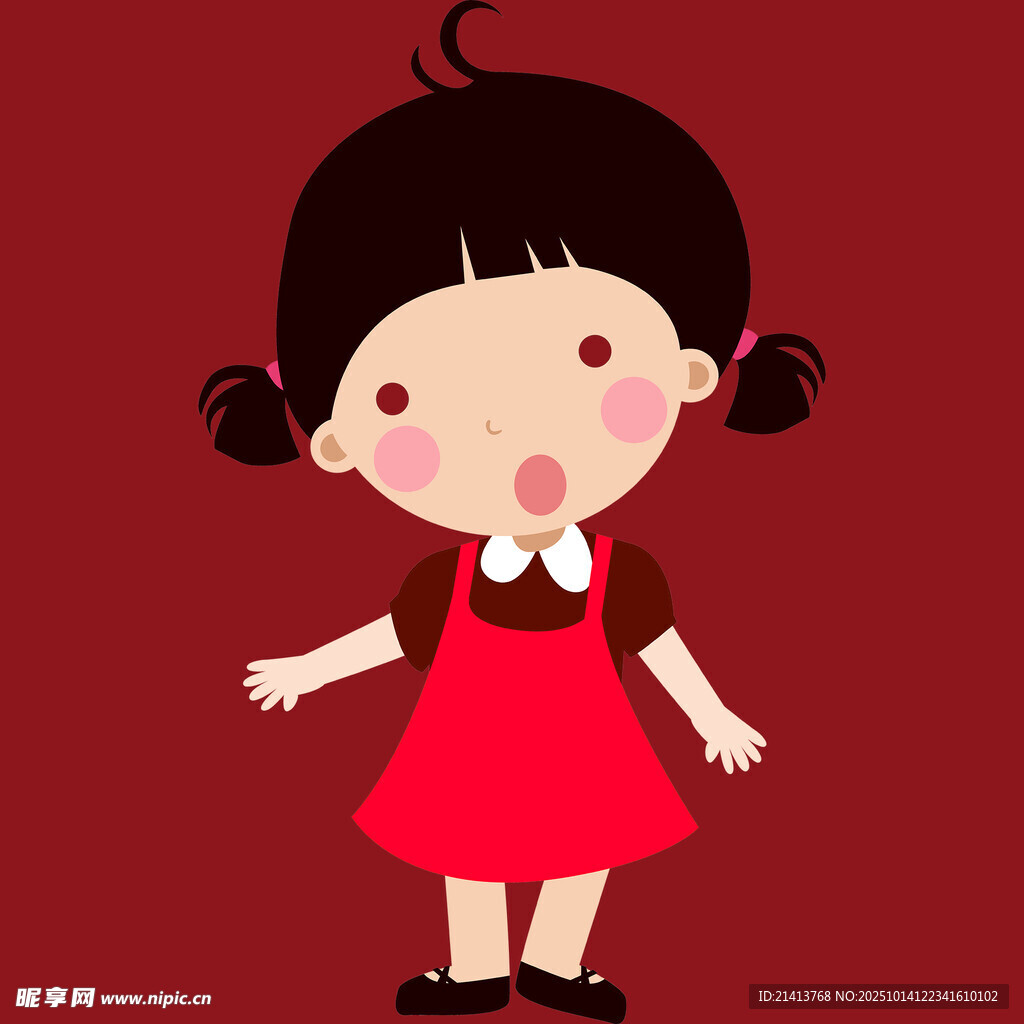 穿红裙的可爱小女孩