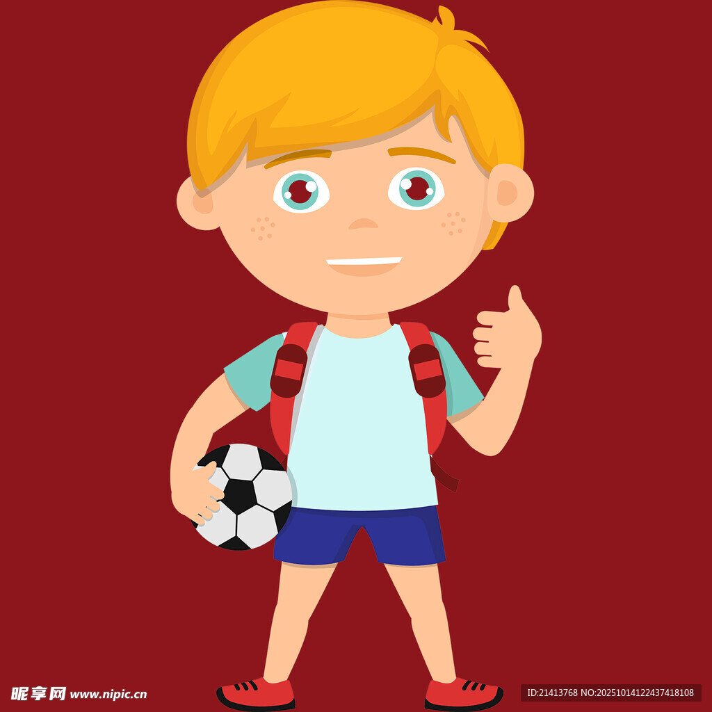 小男孩手持足球竖大拇指