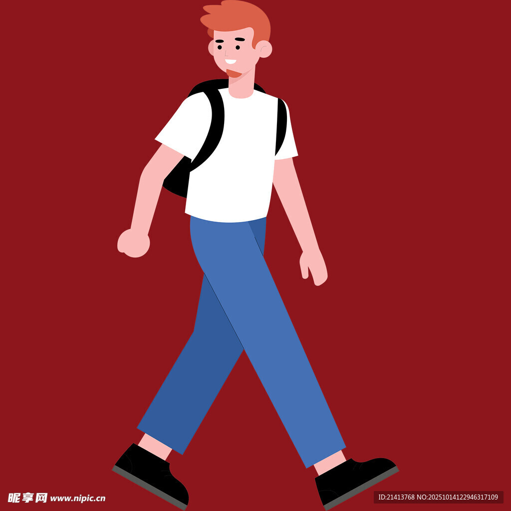 背着书包行走的少年