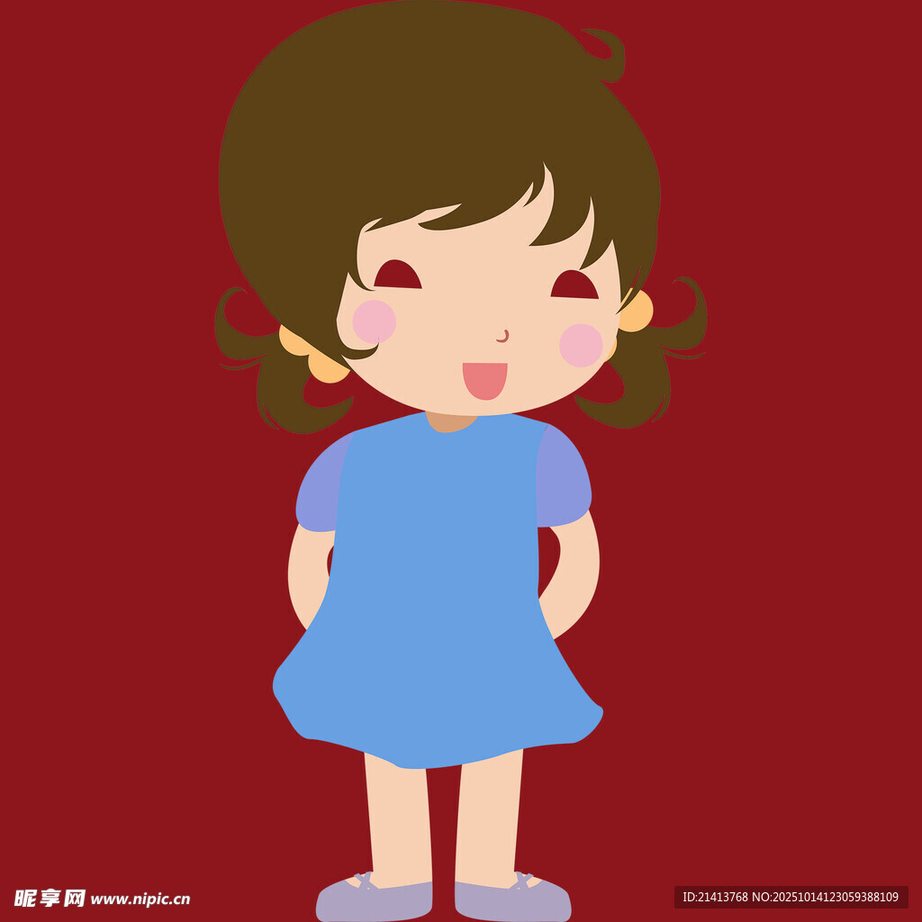 穿蓝裙的可爱小女孩