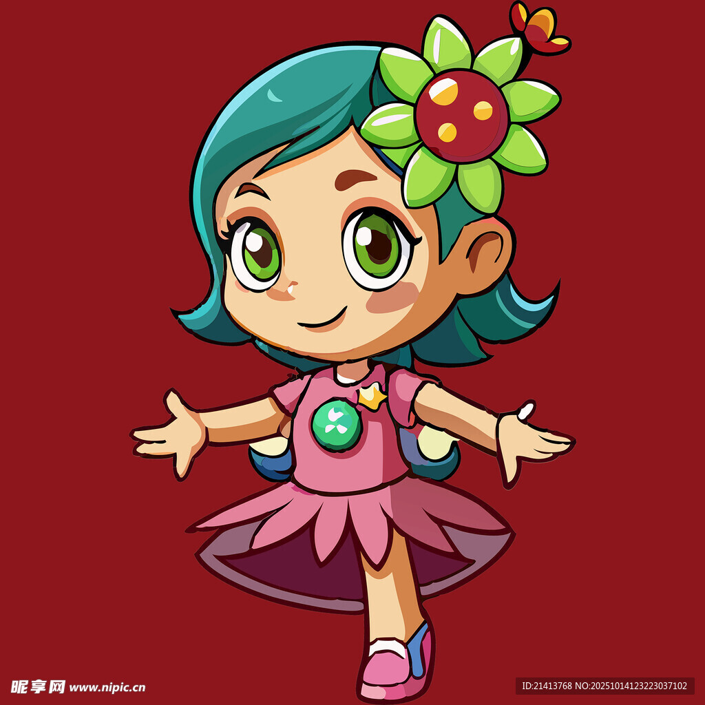 可爱花饰女孩卡通形象
