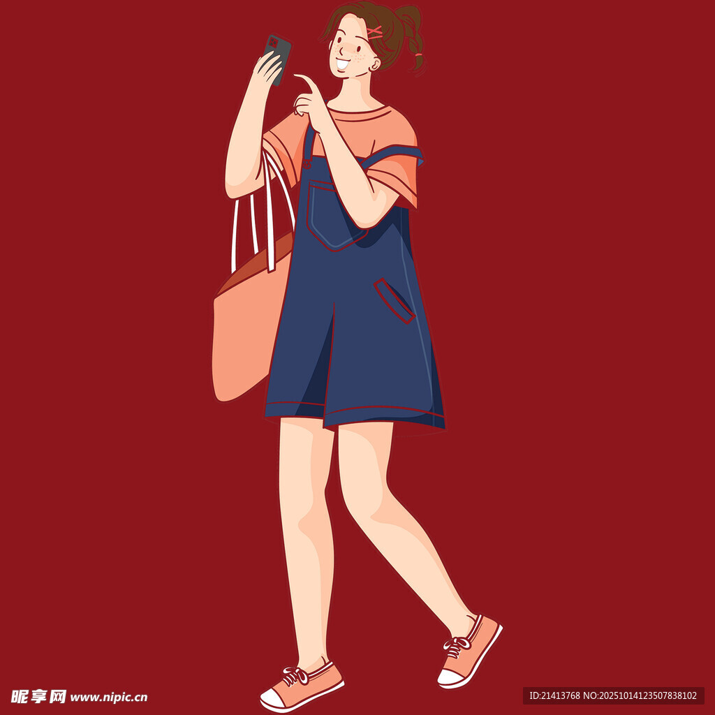 时尚女孩拎包打电话
