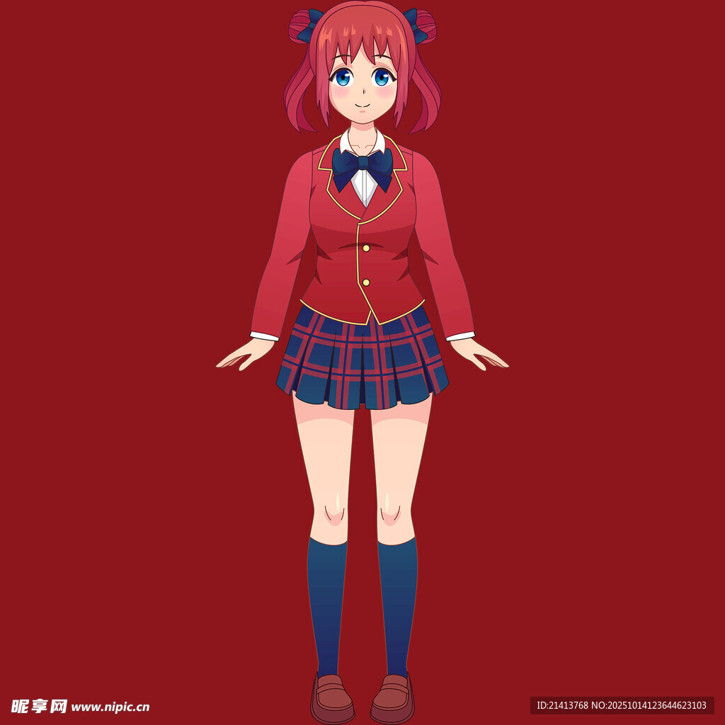 红发校服少女动漫形象