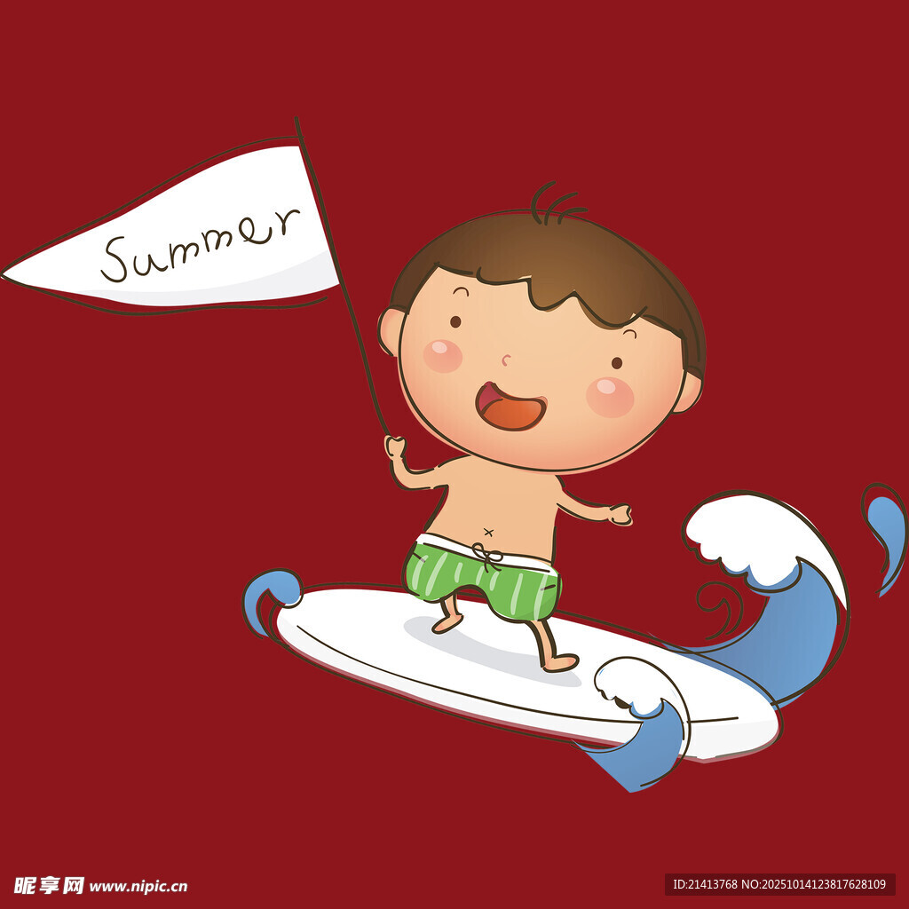 夏日冲浪小男孩