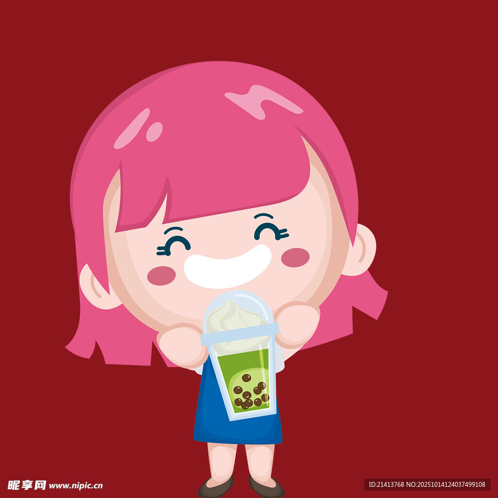 粉色头发女孩手持饮品