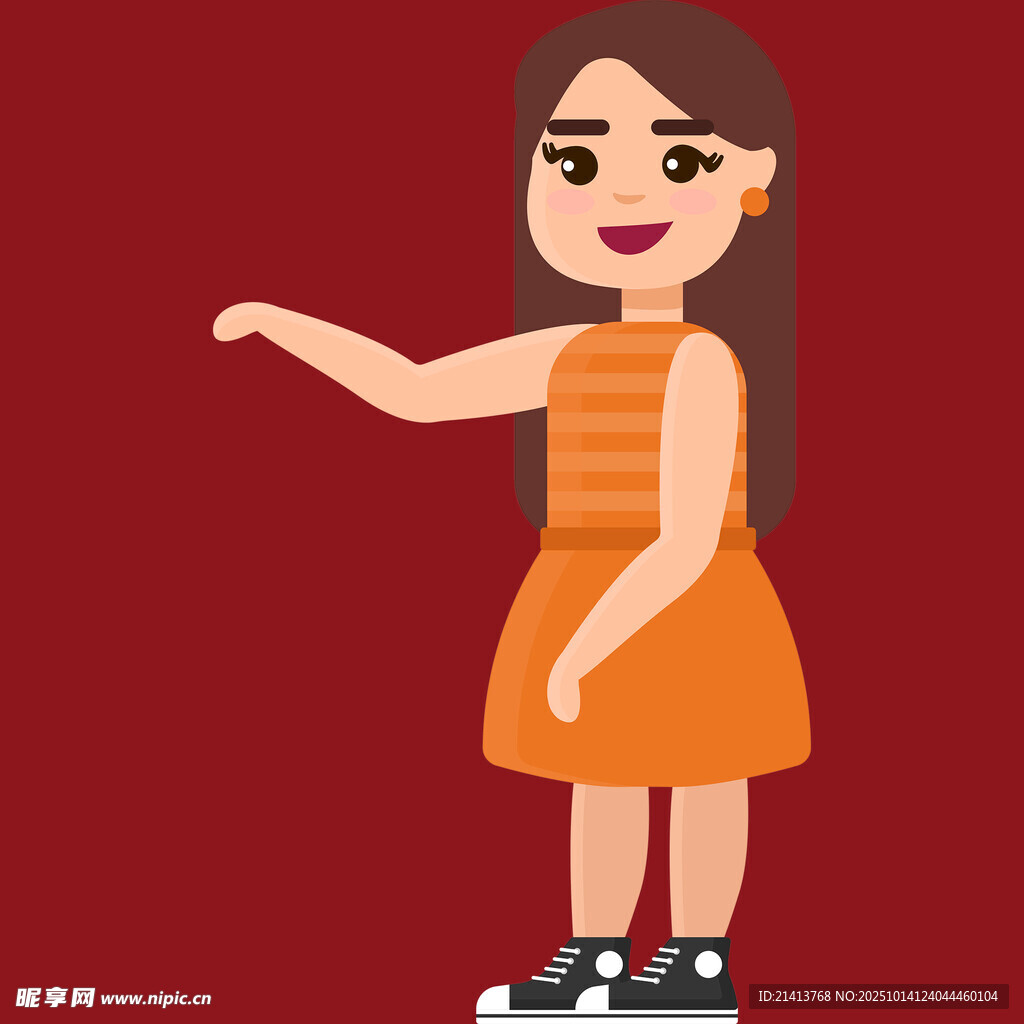 穿橙裙女孩伸手指向前方