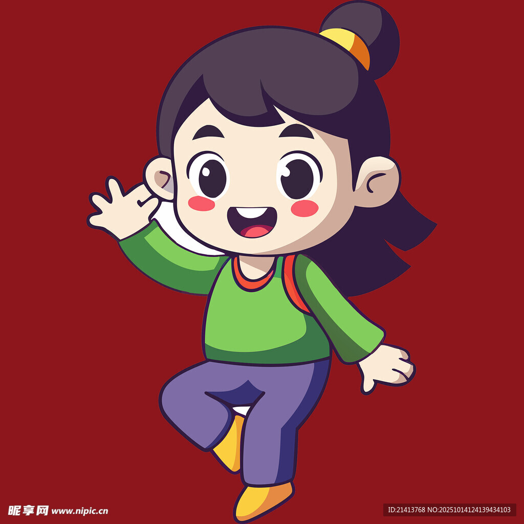 快乐上学的小女孩