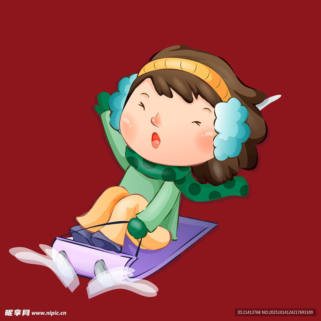 小女孩欢快滑雪
