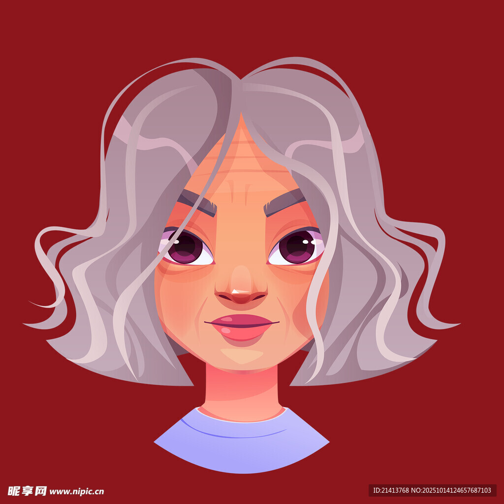 银发女性头像插画