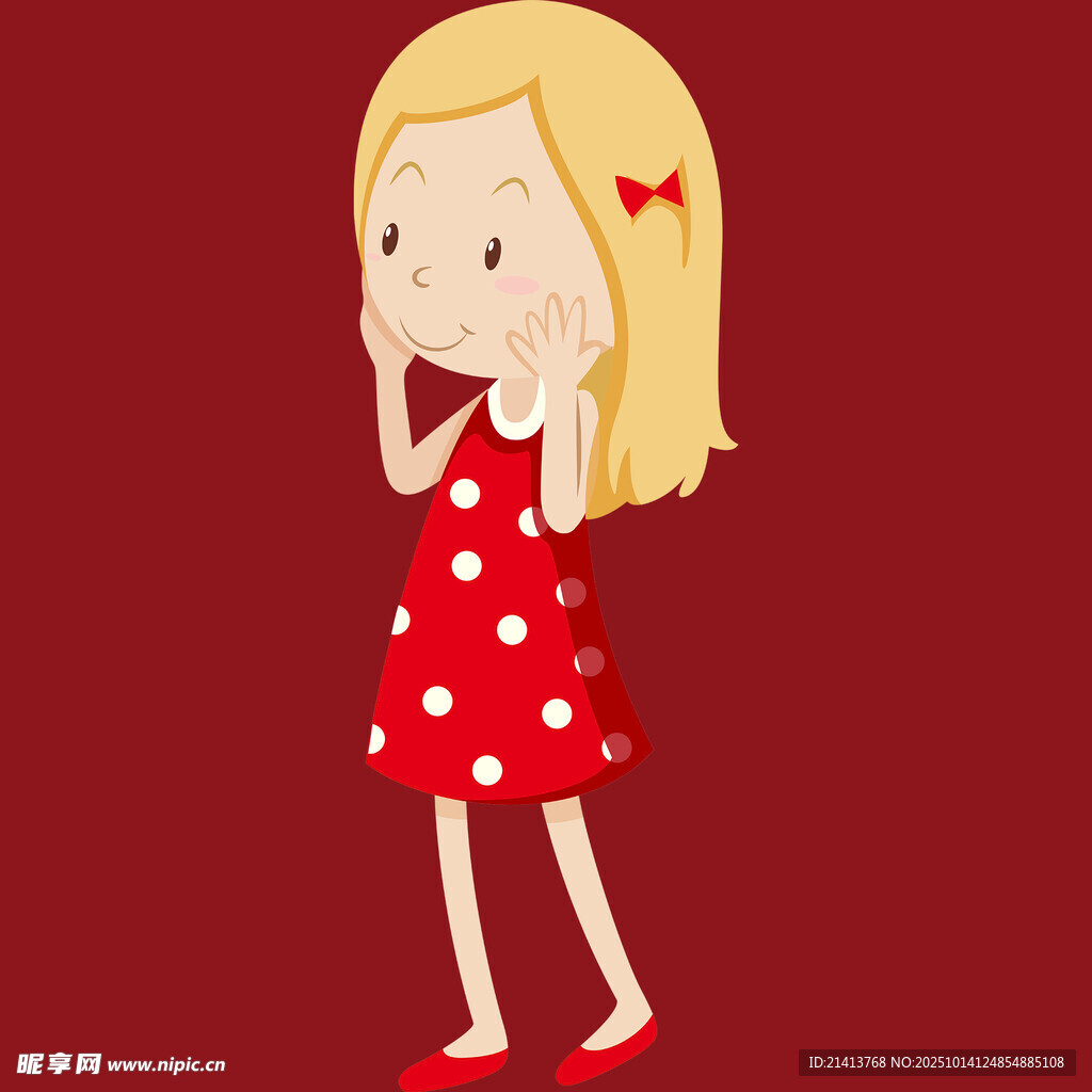穿红裙的金发可爱小女孩