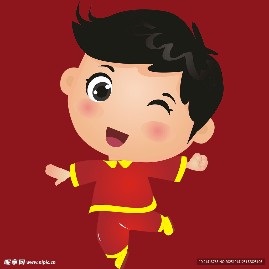喜庆红衣小男孩欢快起舞