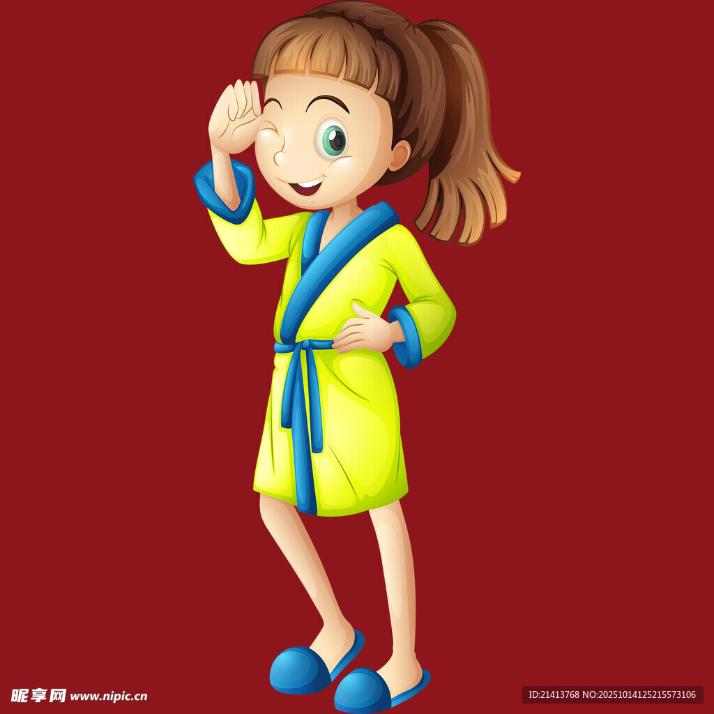穿浴袍的俏皮小女孩