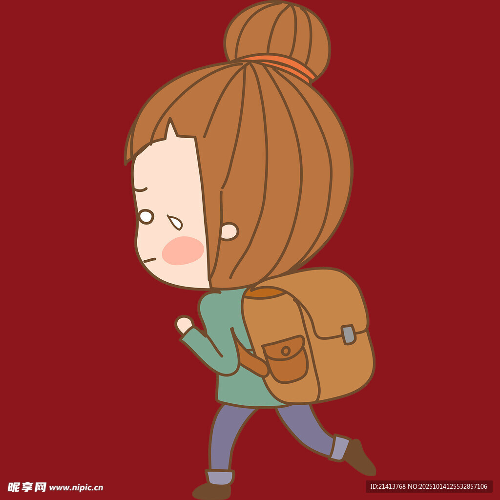 背着书包奔跑的卡通女孩