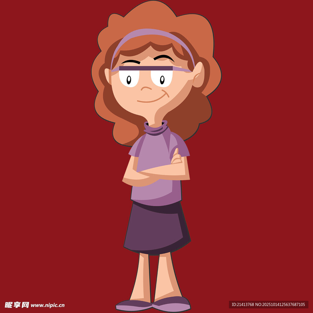 双臂交叉的卡通女孩