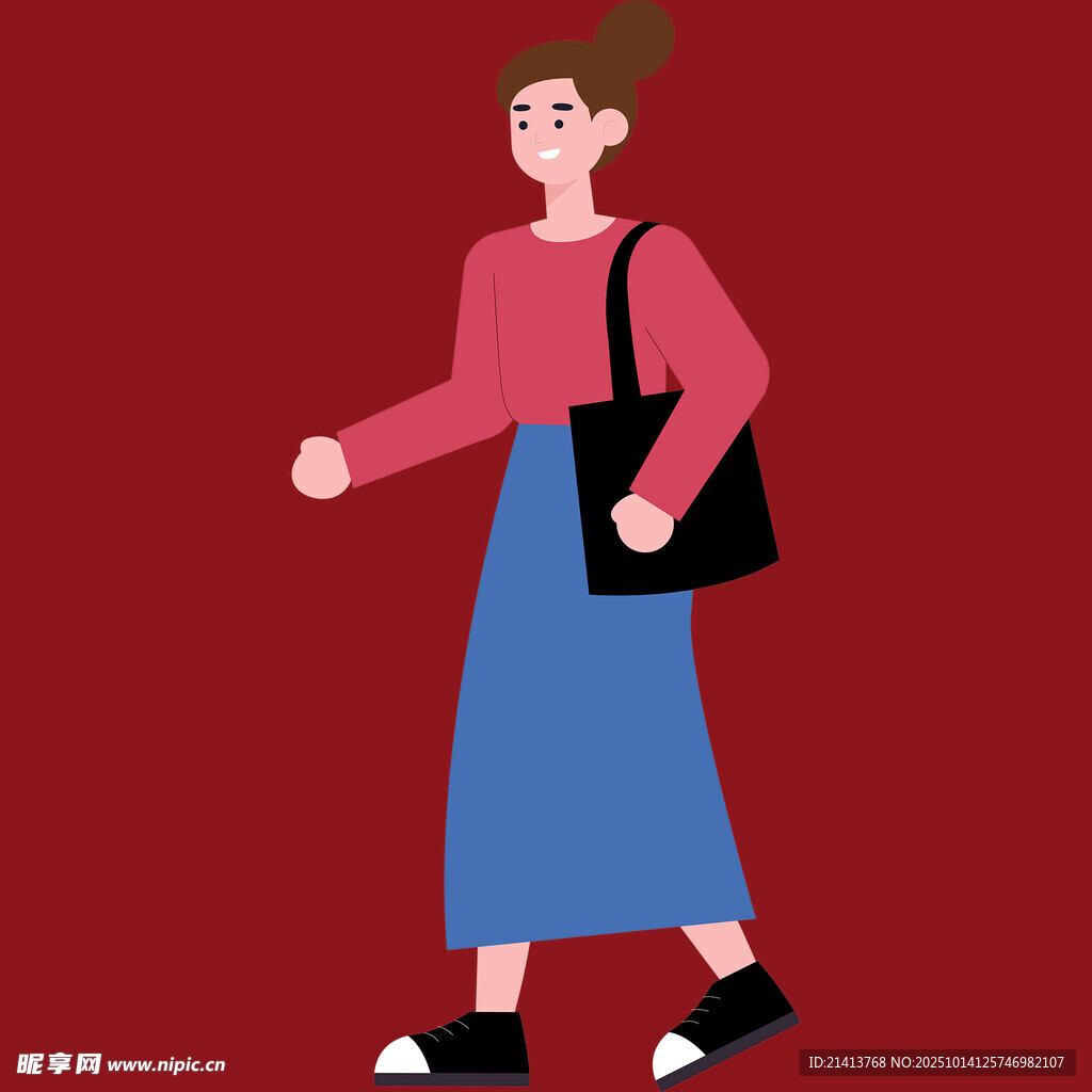 红衣女子挎包行走