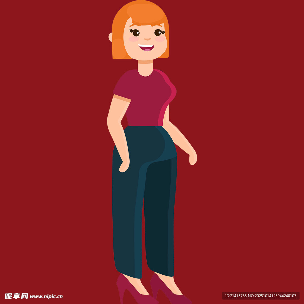 站立的红衣短发女性