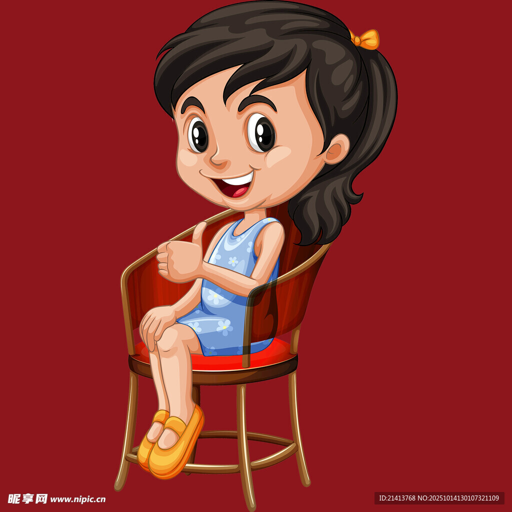 小女孩坐红椅开心鼓掌