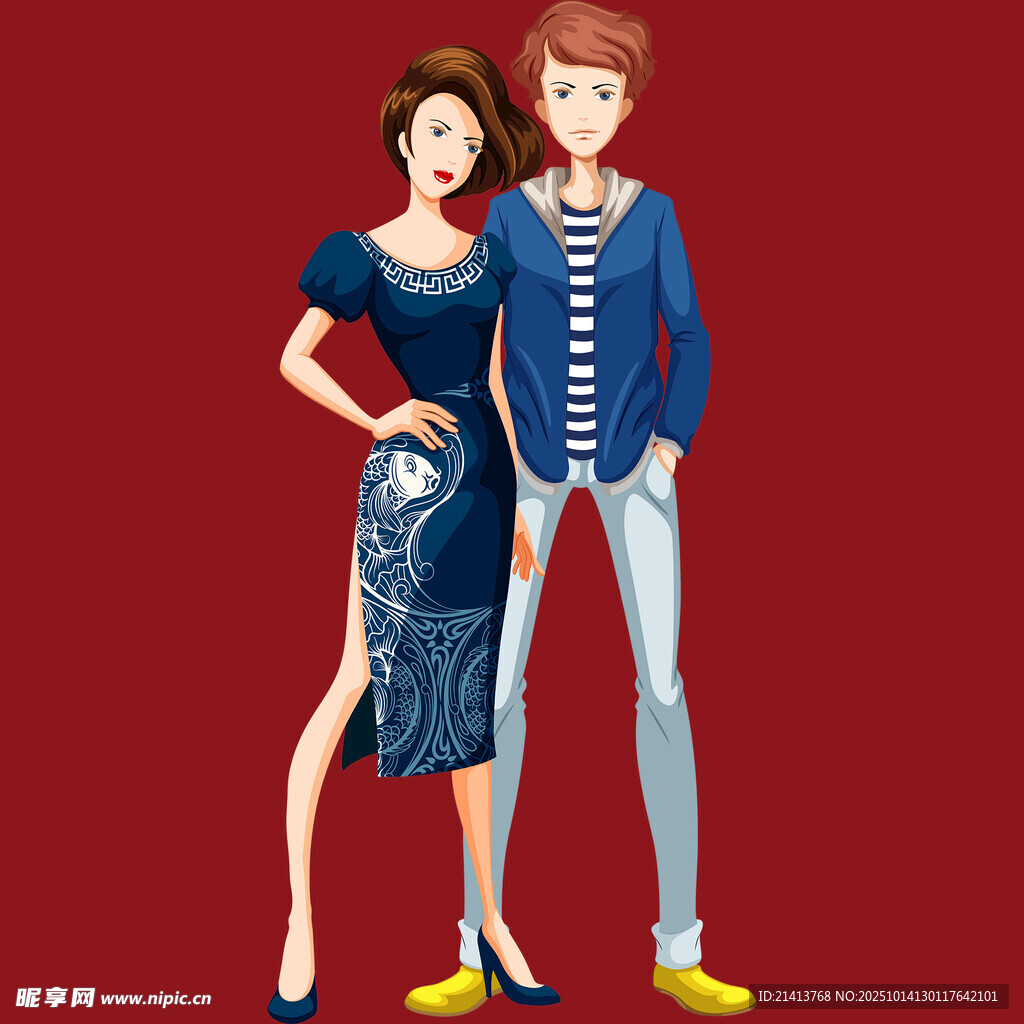 时尚男女情侣插画形象