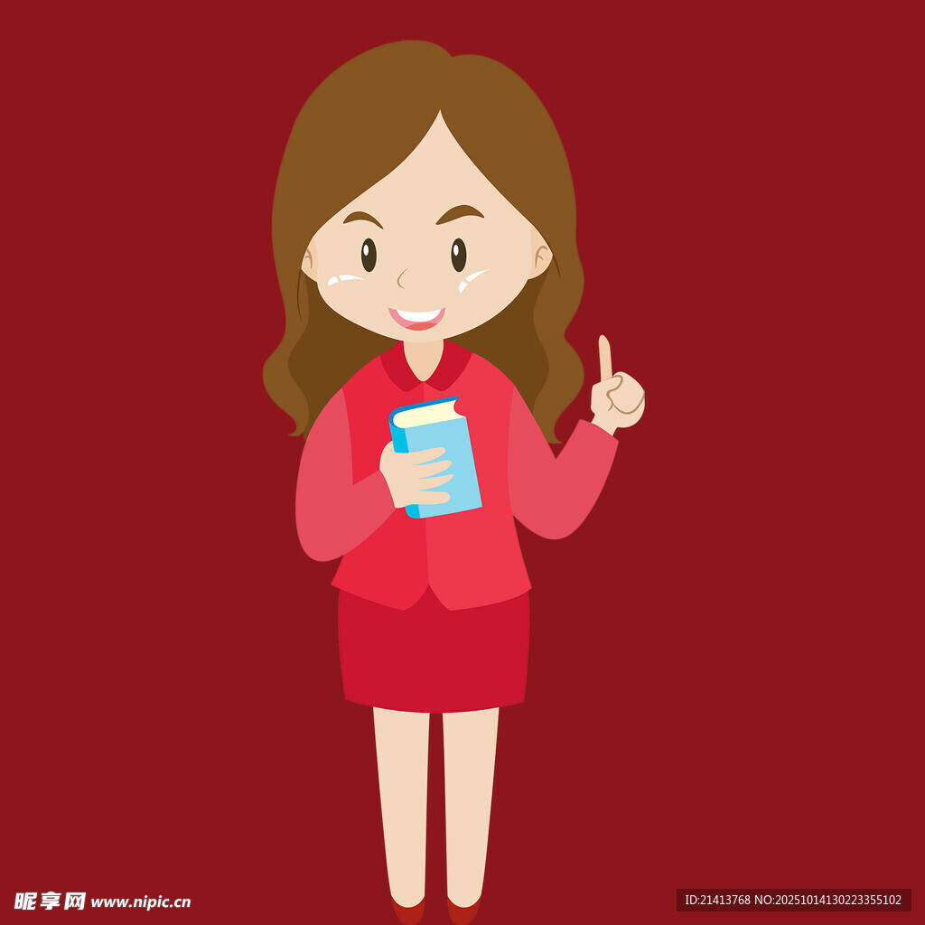 红衣女孩手持书本竖拇指