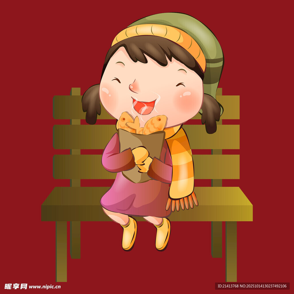 冬日长椅上的可爱小女孩
