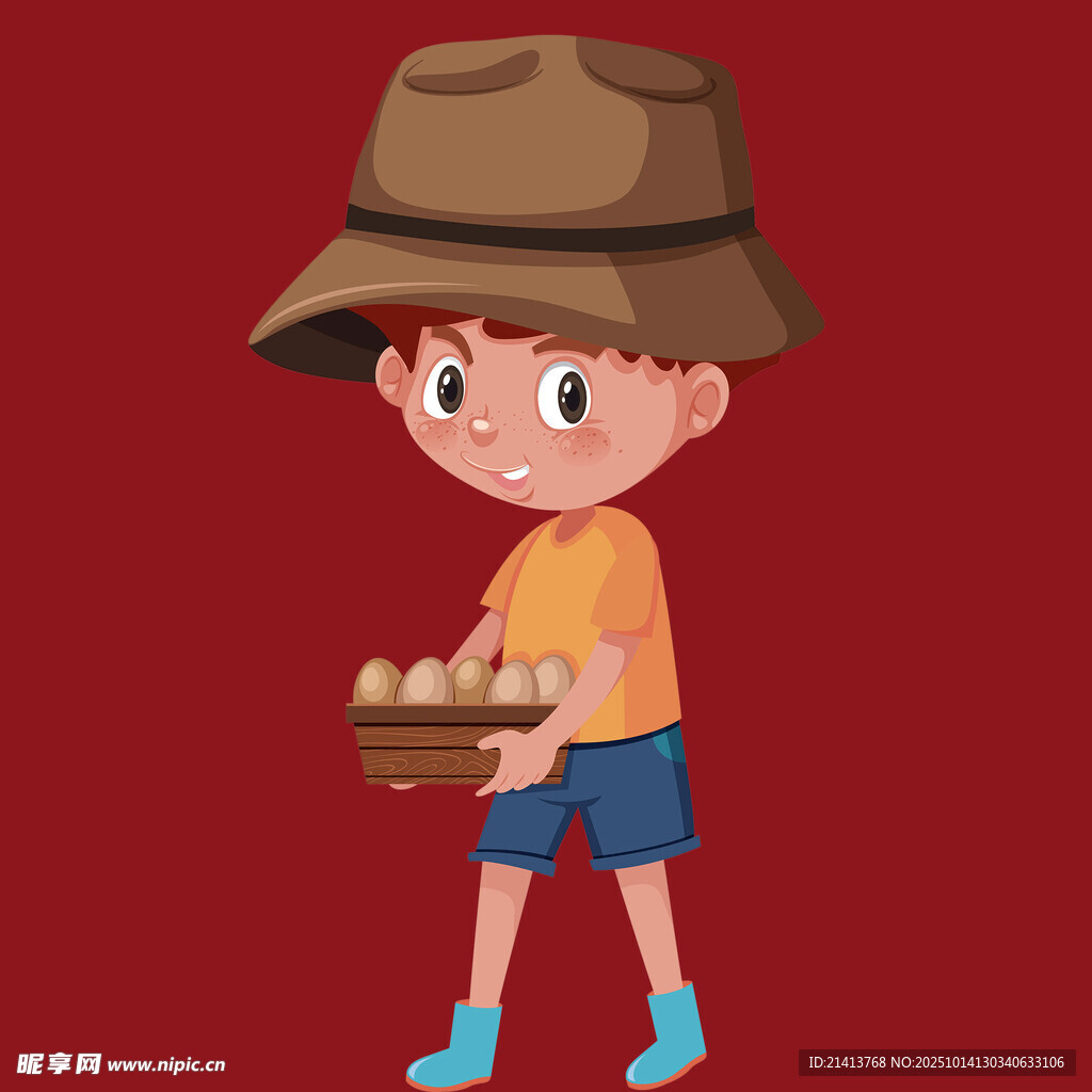 戴帽男孩端着鸡蛋