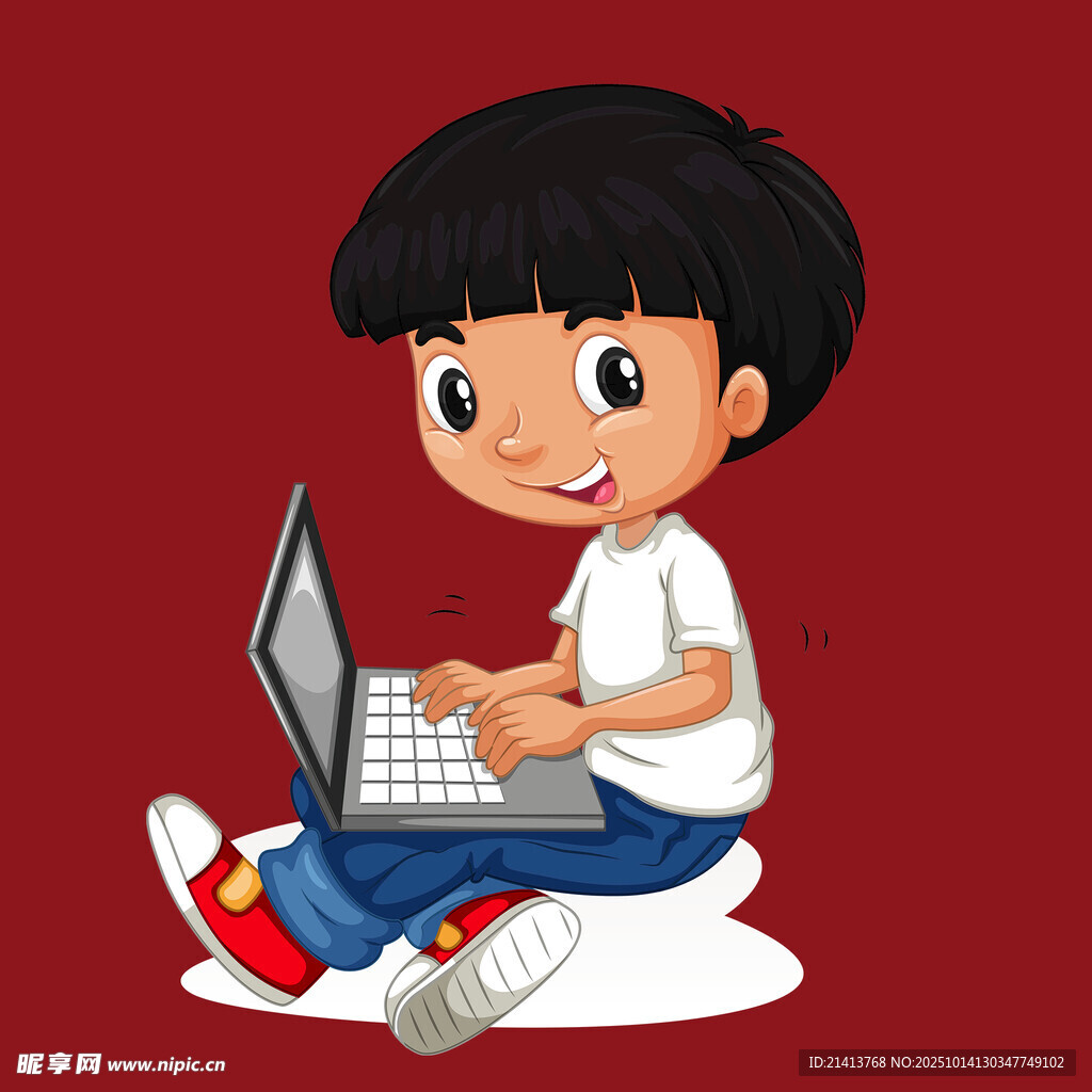 小男孩开心使用笔记本电脑