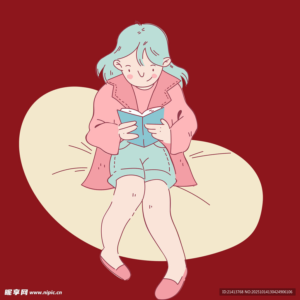 女孩惬意地坐着捧书阅读