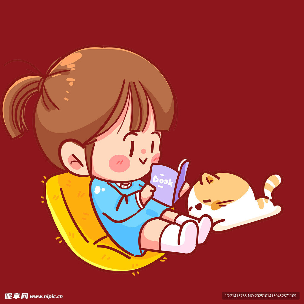 小女孩惬意阅读与猫咪相伴