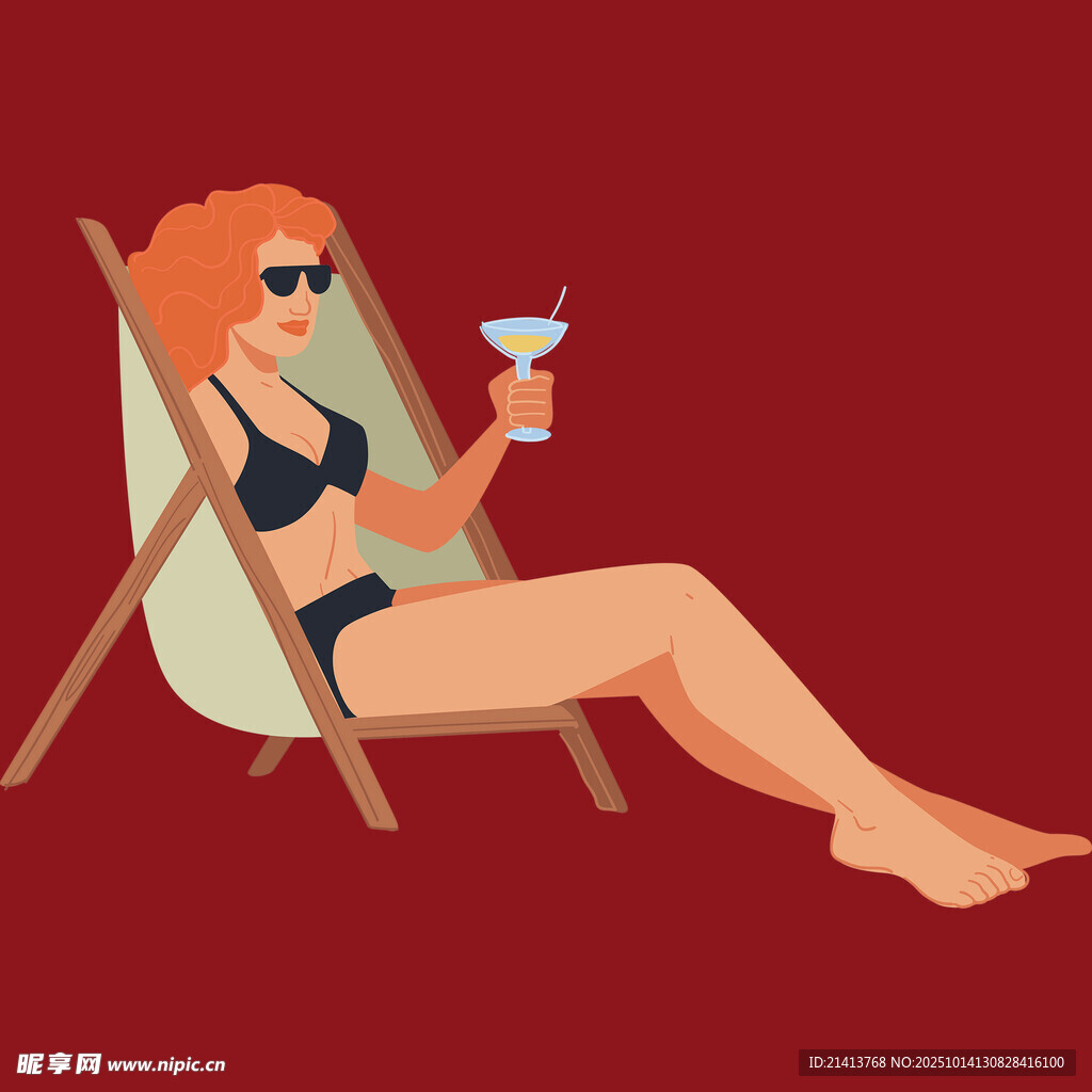 沙滩椅上的悠闲度假女士