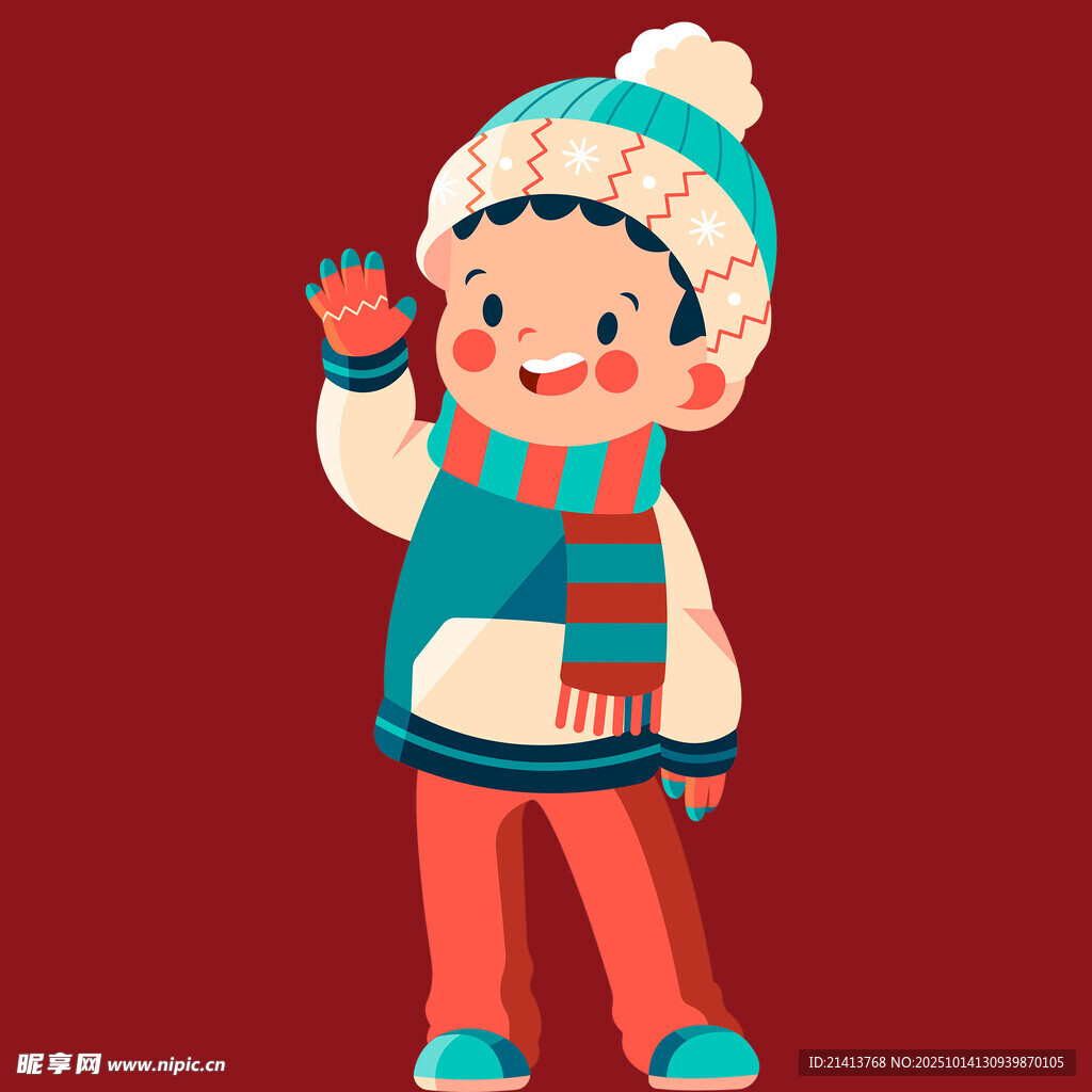 挥手的冬日可爱小孩