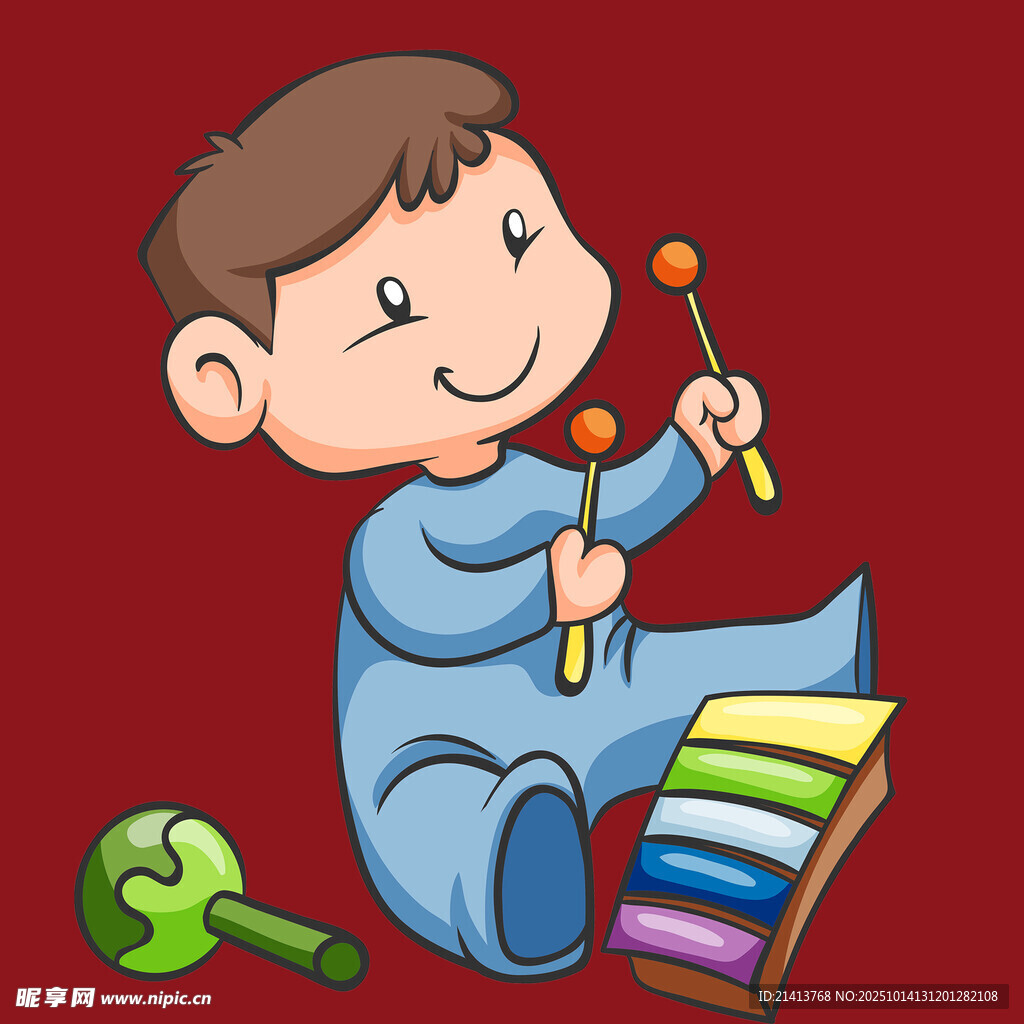 小孩开心玩彩色木琴玩具