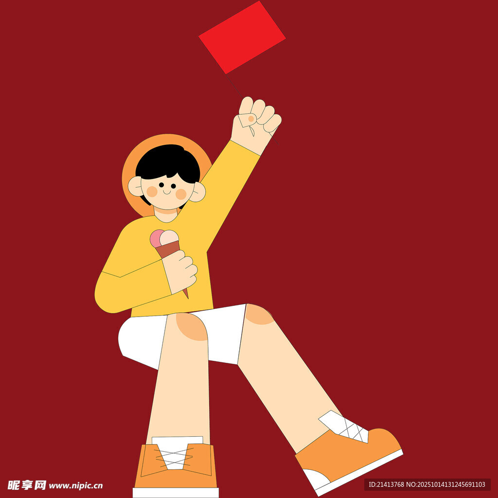 举红旗的活力少年