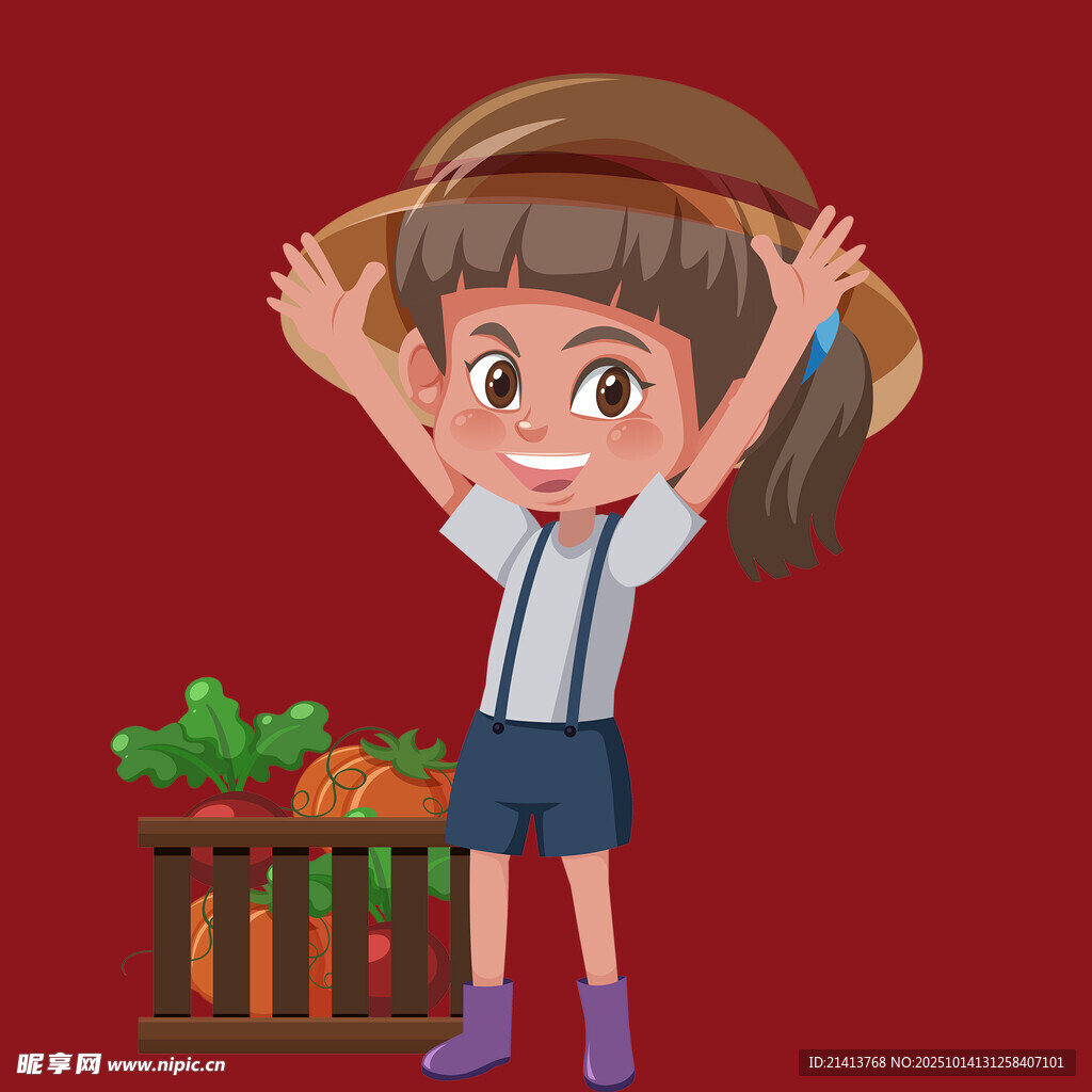 戴草帽的小女孩与蔬果