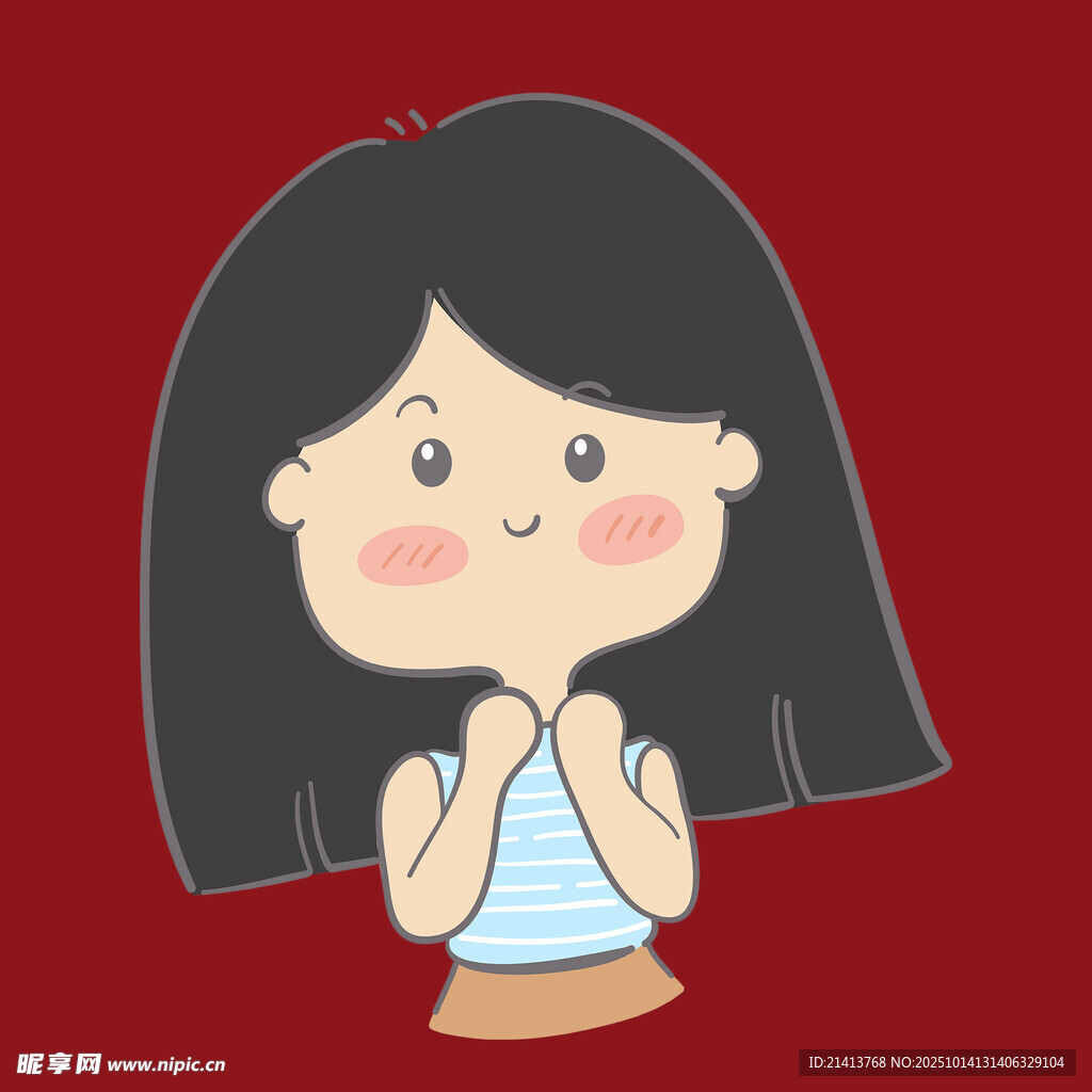 可爱女孩双手托腮卡通图