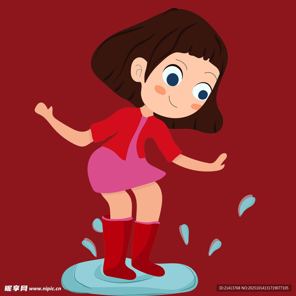 女孩欢快踩水坑