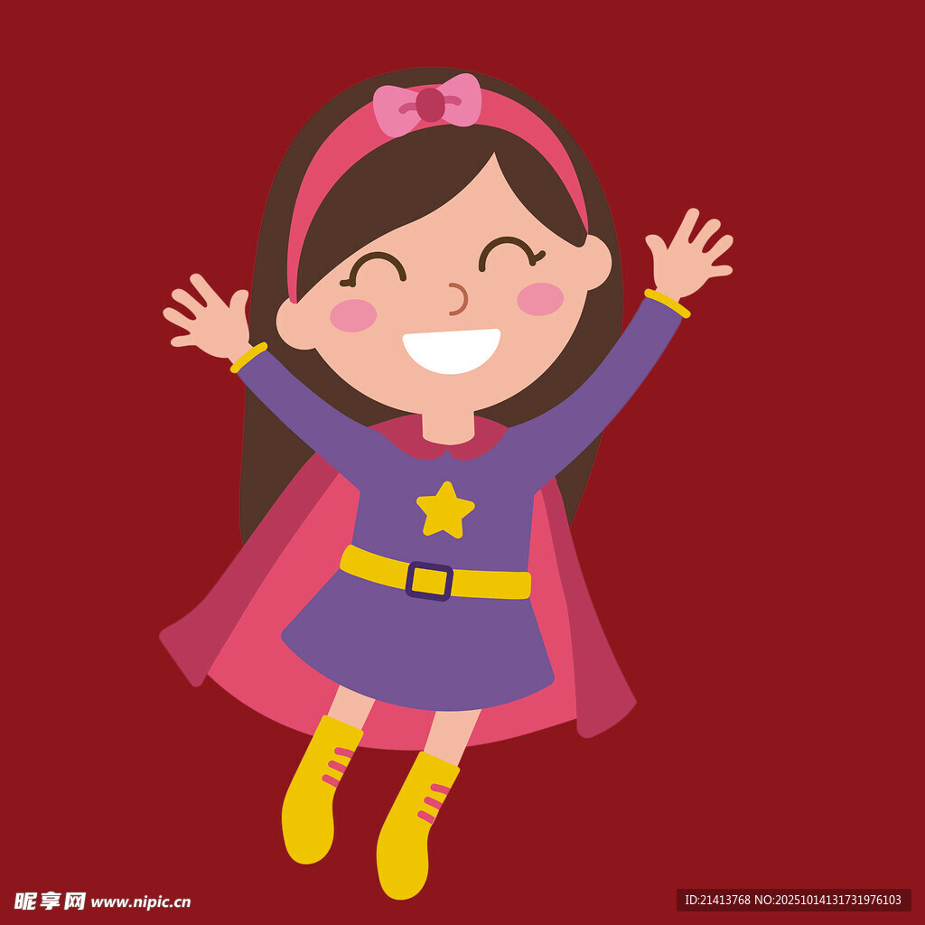 可爱小超人女孩欢乐飞翔