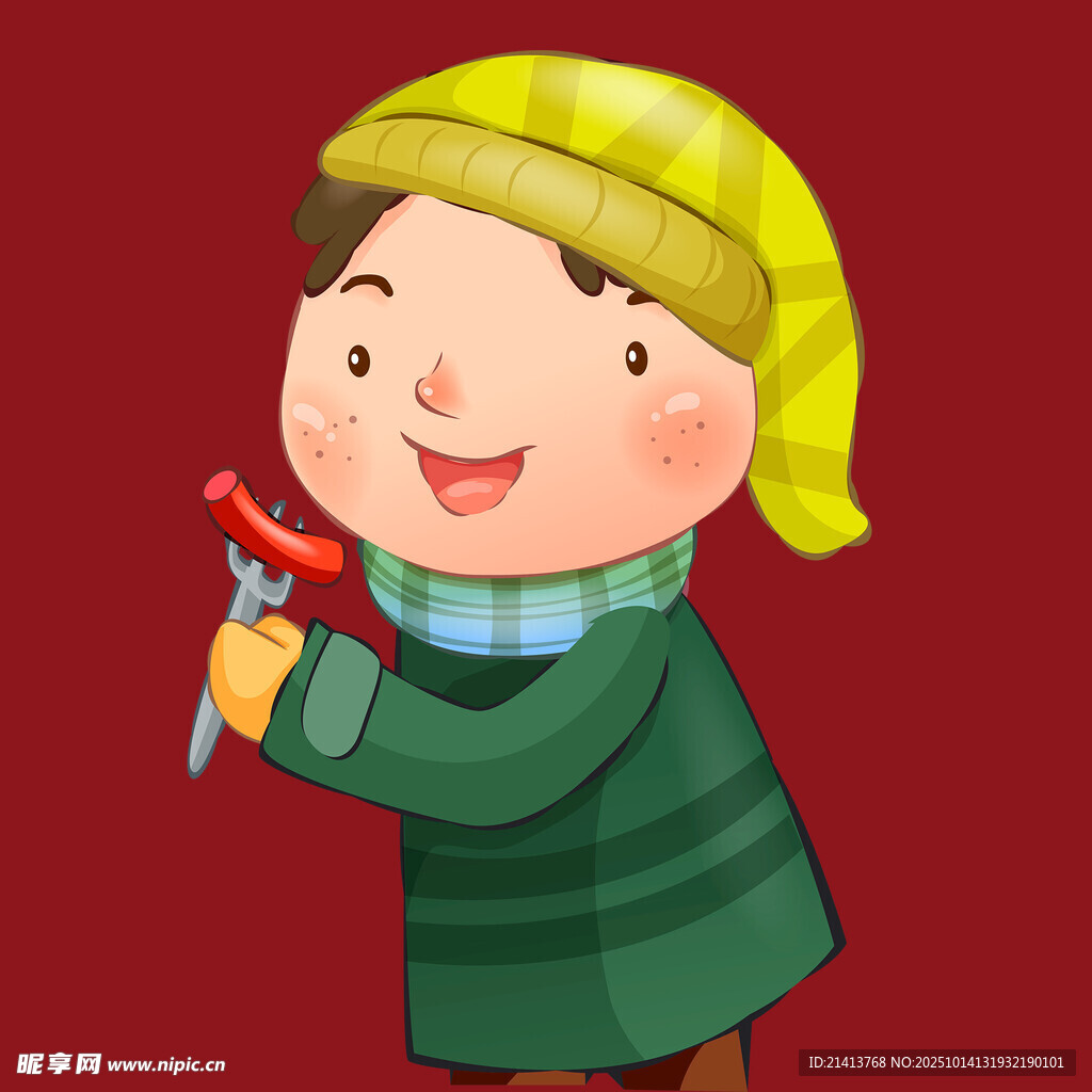 戴帽小孩手持剪刀剪纸