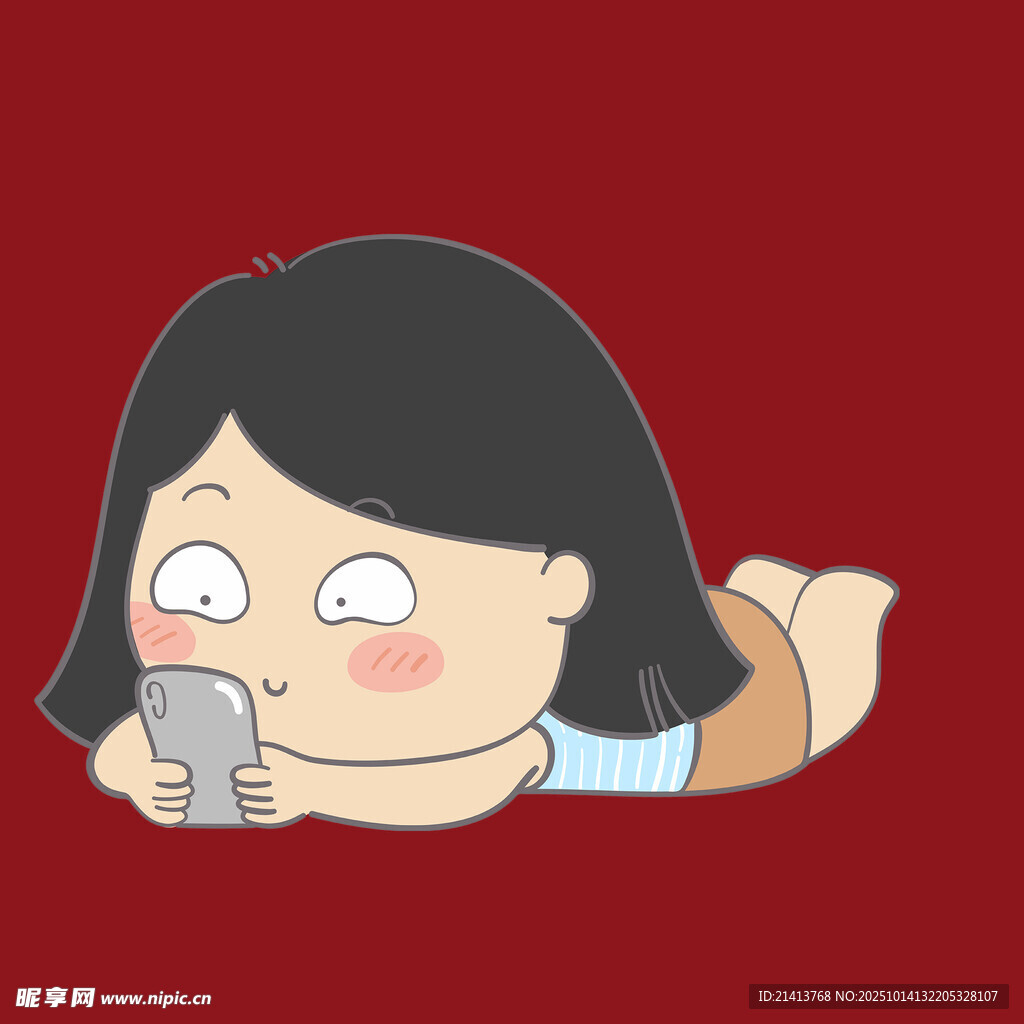 趴着玩手机的可爱女孩